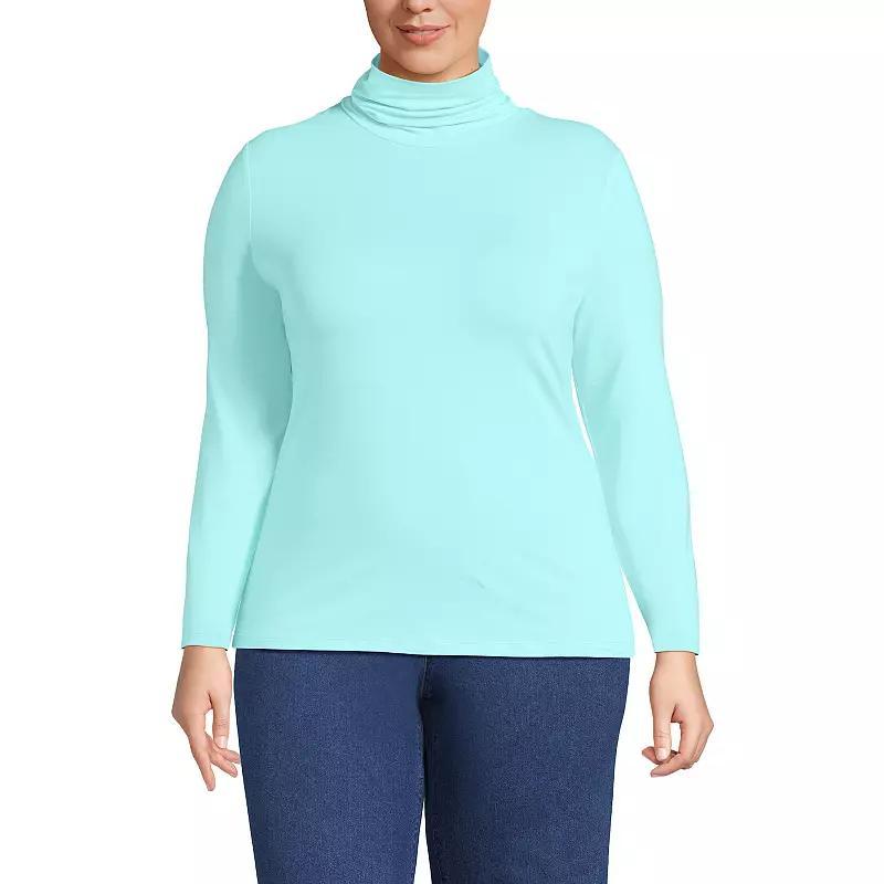 Plus Size Lands End Lightweight Fitted Long Sleeve Turtleneck, Womens Cobalt Blue Grey Product Image