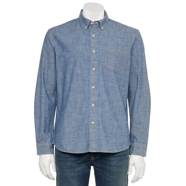 Mens Sonoma Goods For Life Adaptive Long Sleeve Perfect Length Shirt Med Blue Chambray Product Image