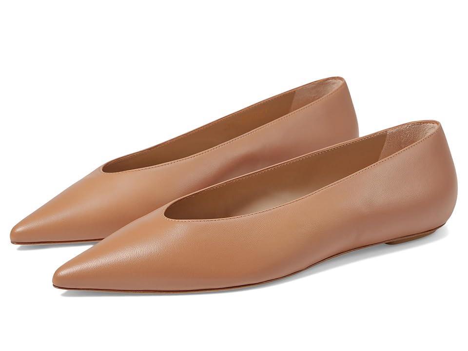 Lina Leather Point-toe Ballerina Flats In Tan Product Image