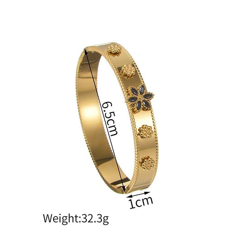 Floral Rhinestone Stainless Steel Bangle Product Image