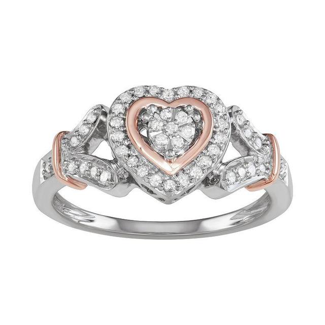 Two Tone Sterling Silver 1/4 Carat T.W. Diamond Heart Ring, Womens White Product Image