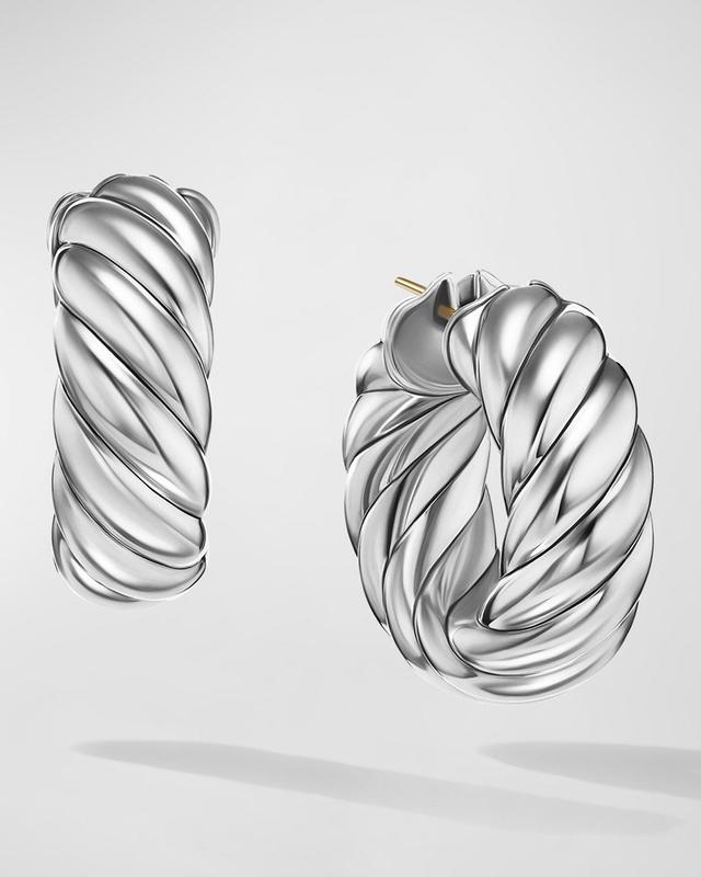 Sculpted Cable Hoop Earrings in Silver, 9mm, 1L Product Image