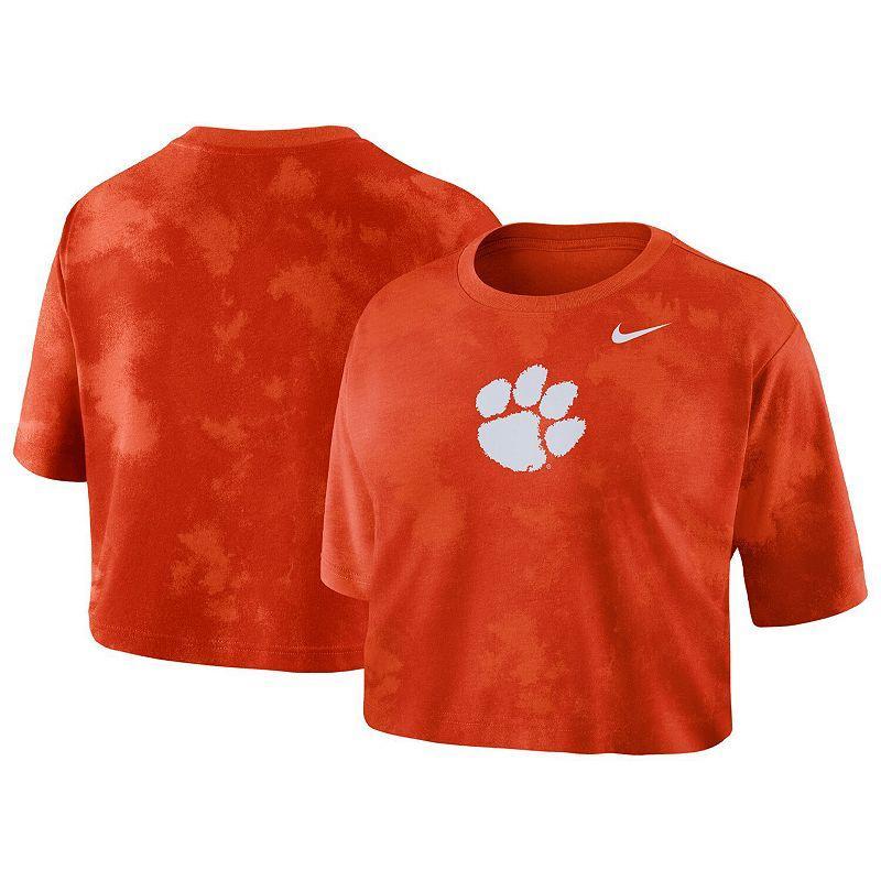 Womens Nike Orange Clemson Tigers Tie-Dye Cropped T-Shirt Product Image