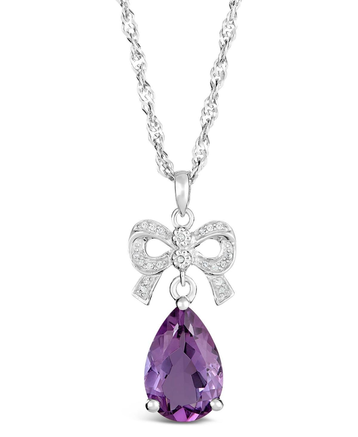 Celebration Gems Sterling Silver Amethyst and Diamond Accent Bow Pendant, Womens Purple Product Image