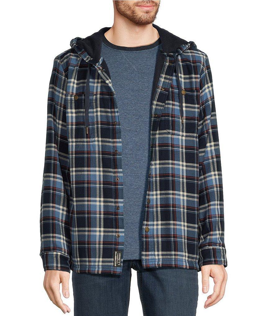 L.L.Bean Fleece-Lined Classic Flannel Snap-Front Hoodie Product Image