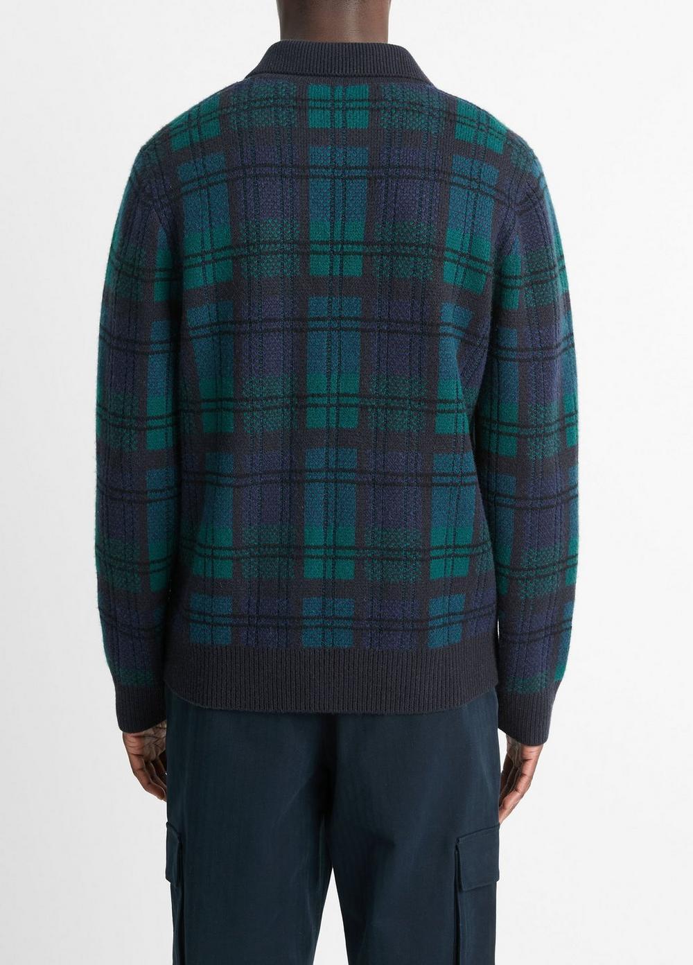 Plaid Wool and Cashmere Collared Cardigan Product Image