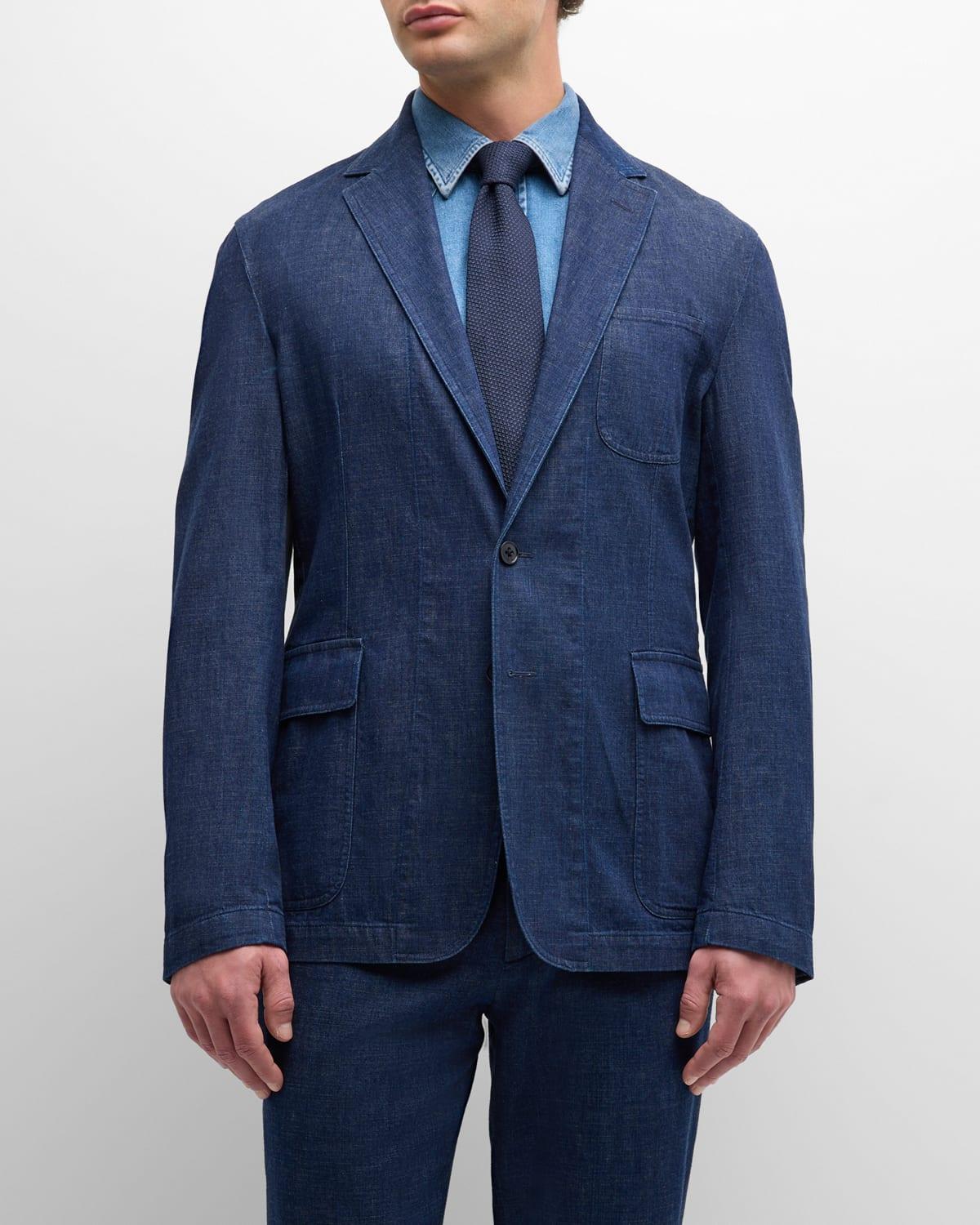 Mens Kent Hand-Tailored Denim Suit Jacket Product Image