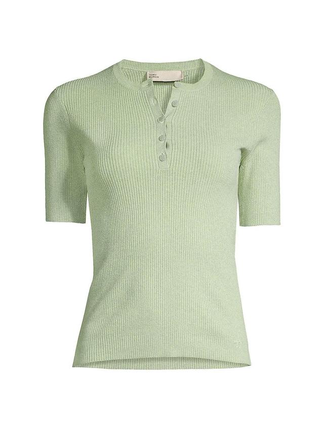 Womens Rib-Knit Henley Top Product Image