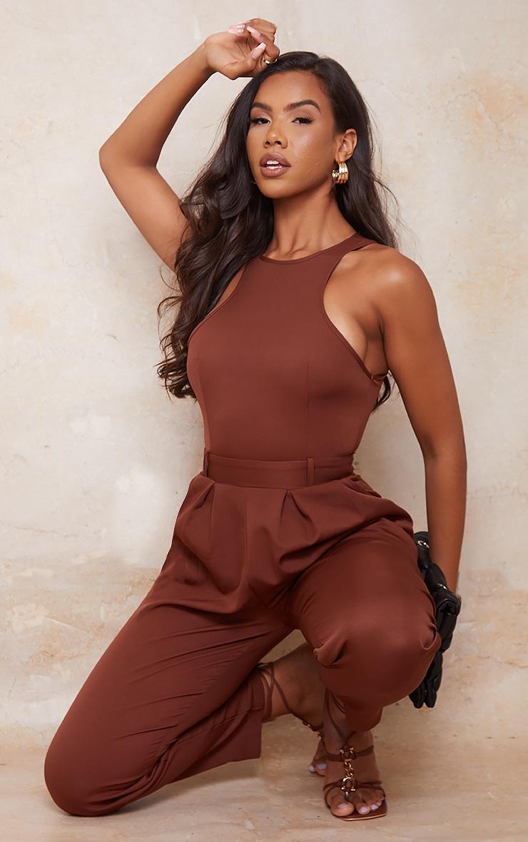 Chocolate Racer Back Pocket Detail Jumpsuit Product Image