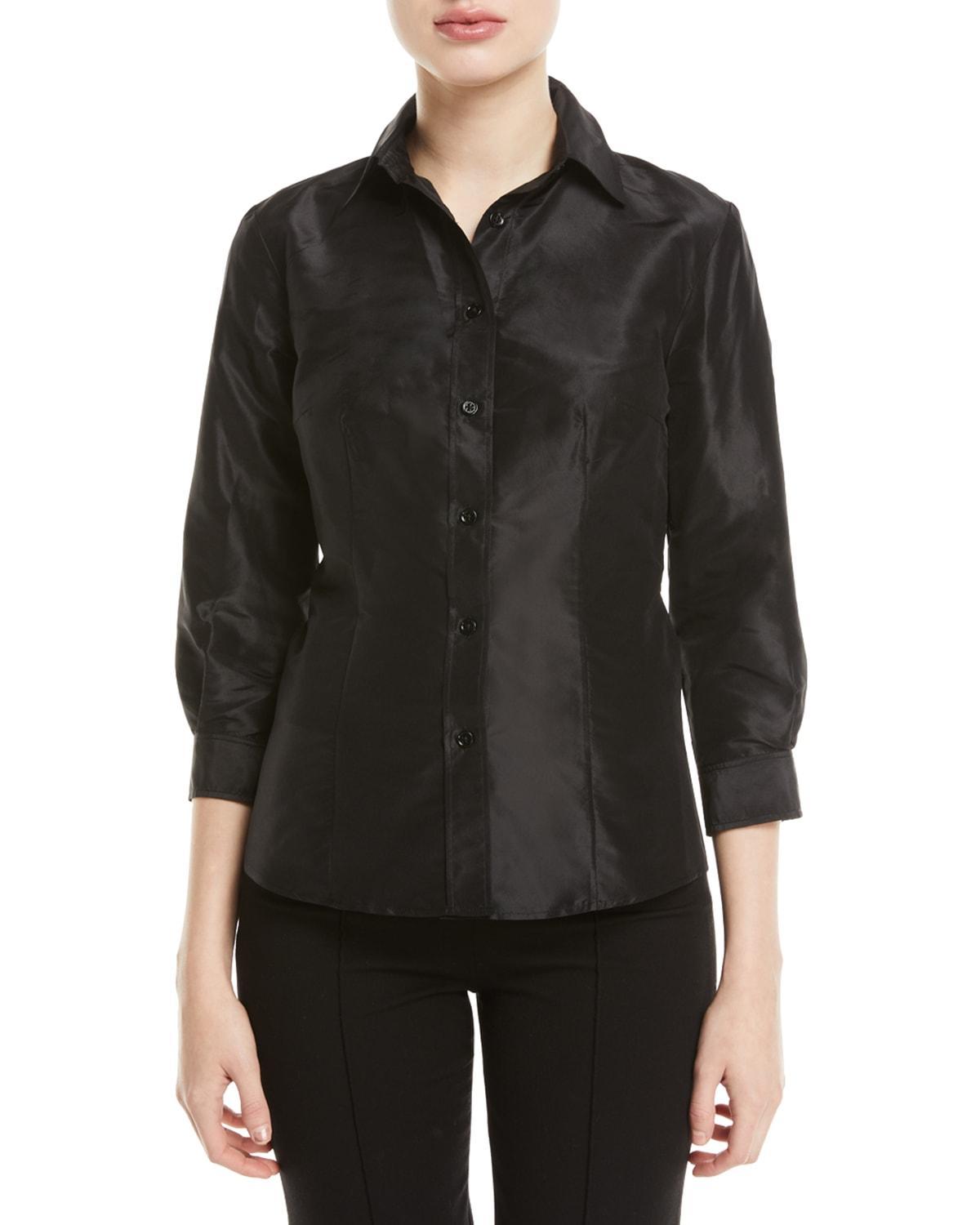 Carolina Herrera Three Quarter Sleeve Silk Button-Up Shirt Product Image