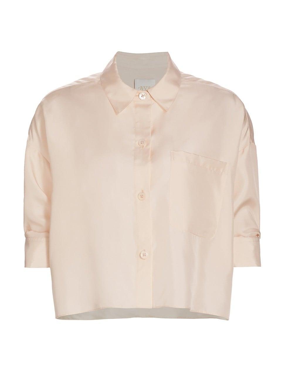 Womens Next Ex Silk Button-Up Crop Shirt Product Image