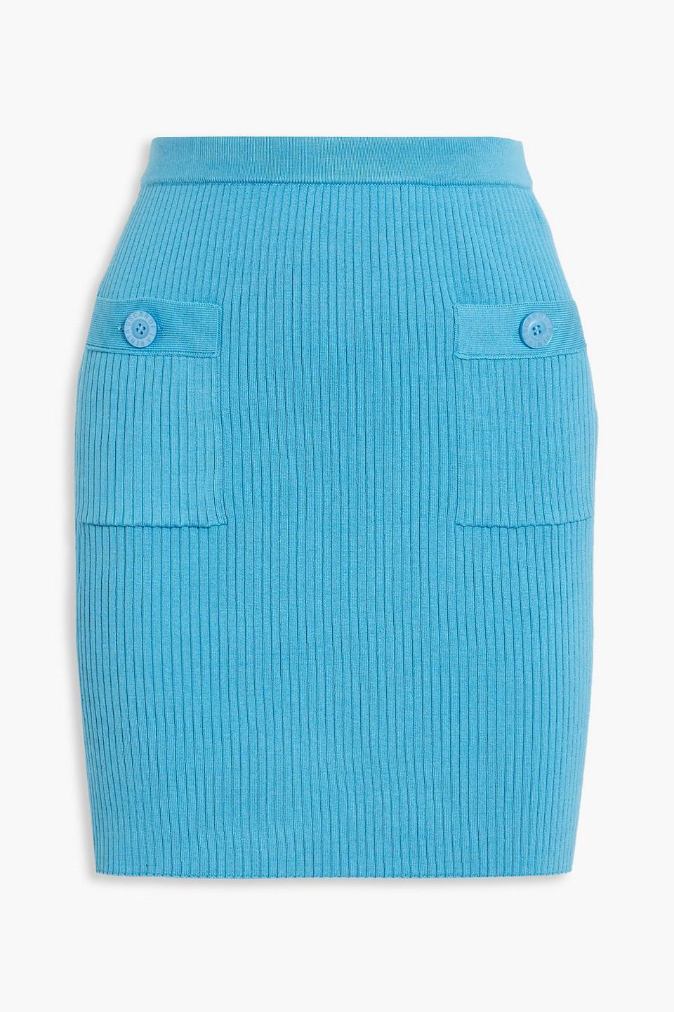 Ribbed Silk-blend Mini Skirt In Turquoise Product Image