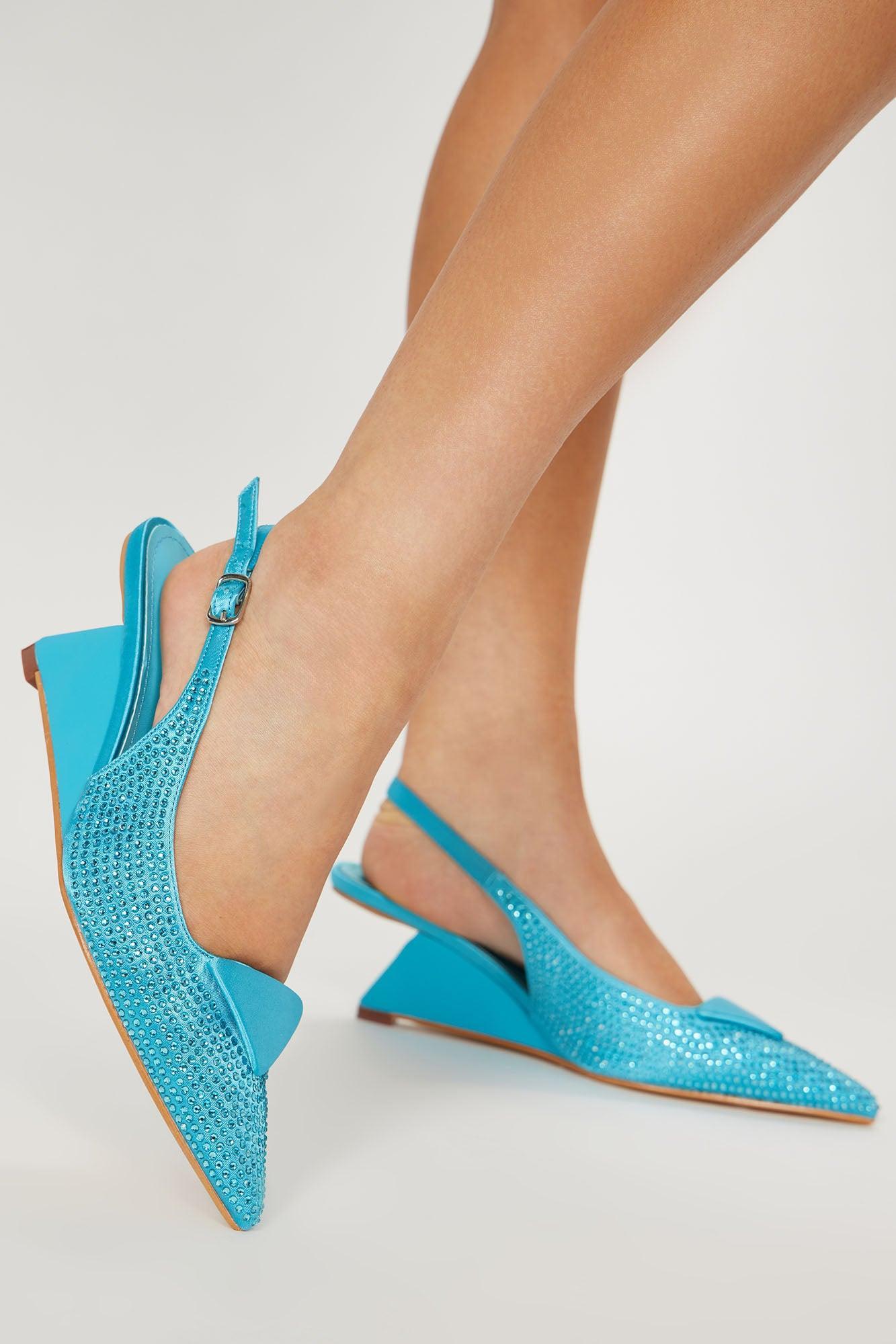 Dasha  Slingback Wedges - Blue Product Image