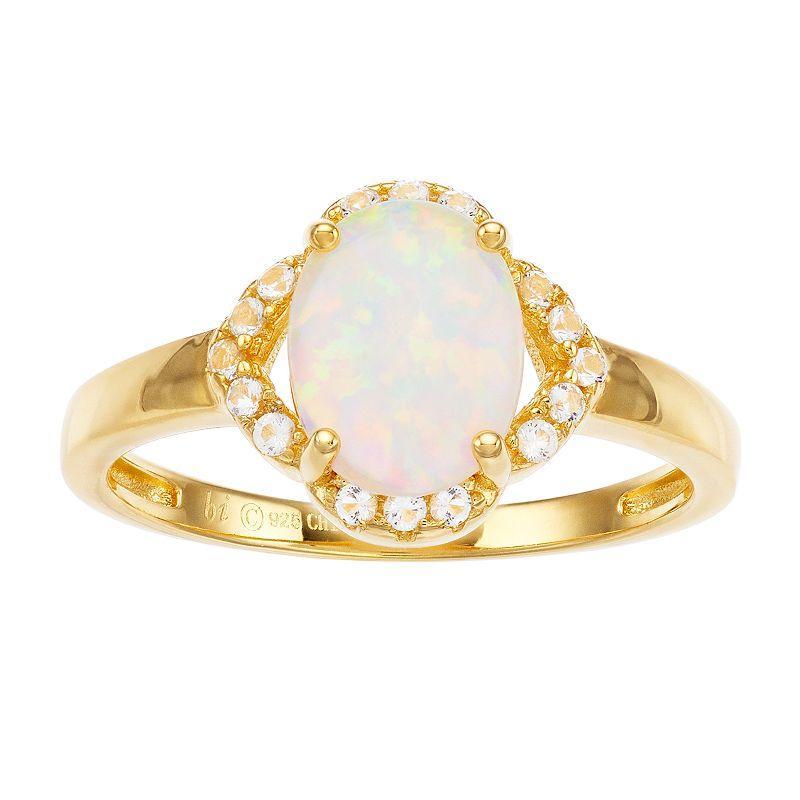 Gemminded 18k Gold Over Silver Lab-Created Opal Ring, Womens White Product Image