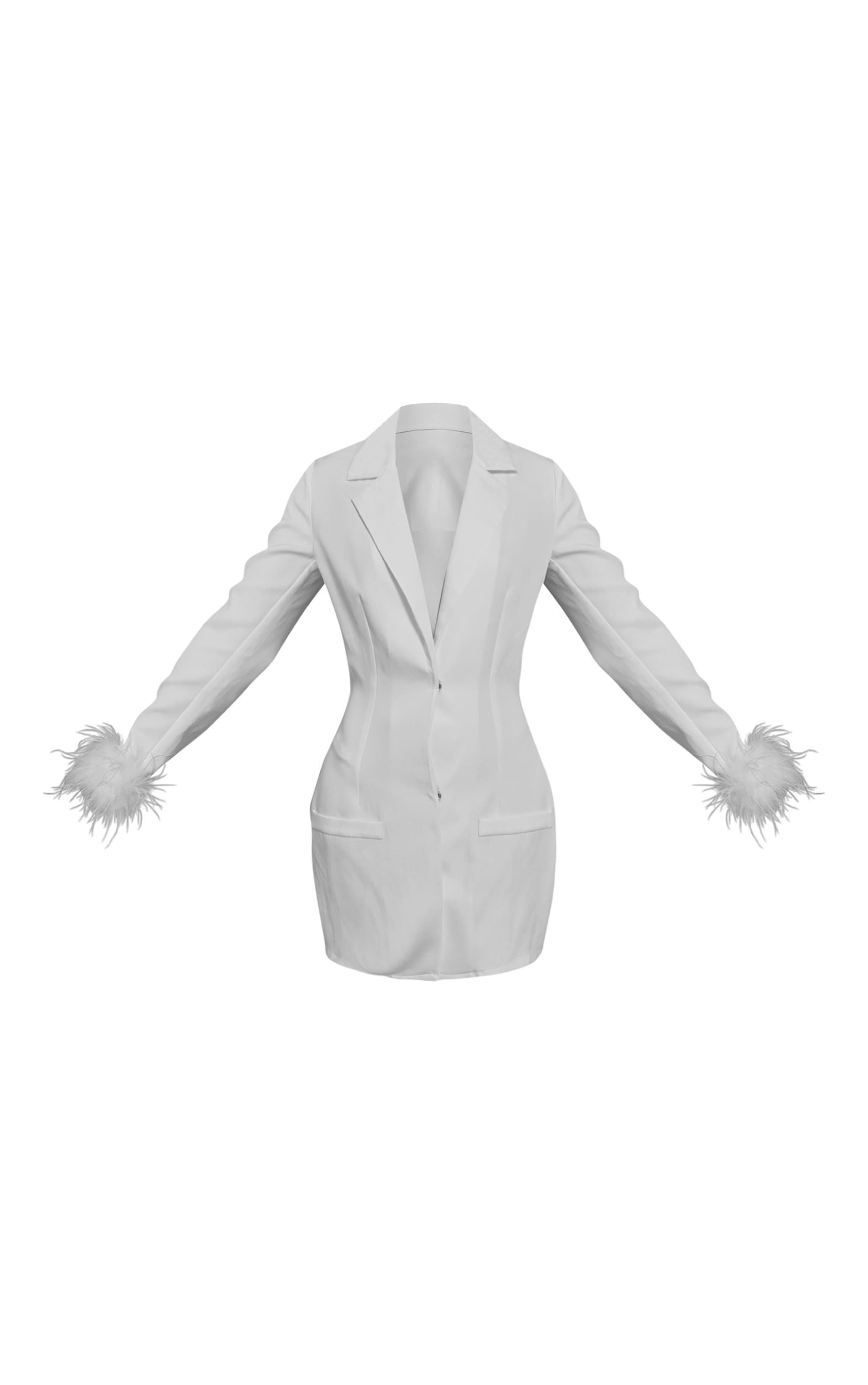 White Cut Out Detail Feather Sleeve Blazer Dress Product Image