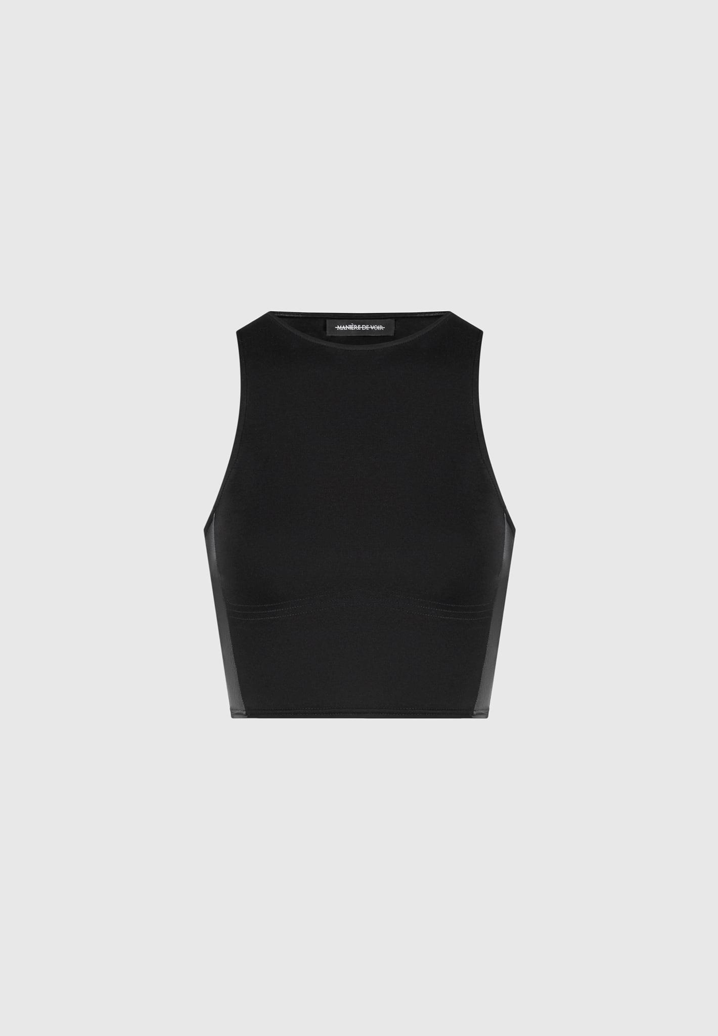 Racer Crop Top with Satin Panels - Black Female Product Image