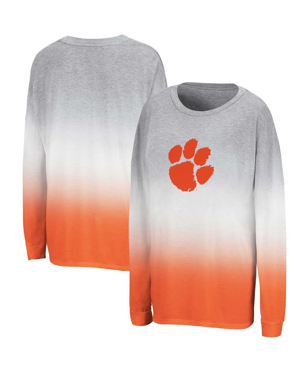 Womens Colosseum Heather Gray/Heather Orange Clemson Tigers Winkle Dip-Dye Long Sleeve T-Shirt Product Image