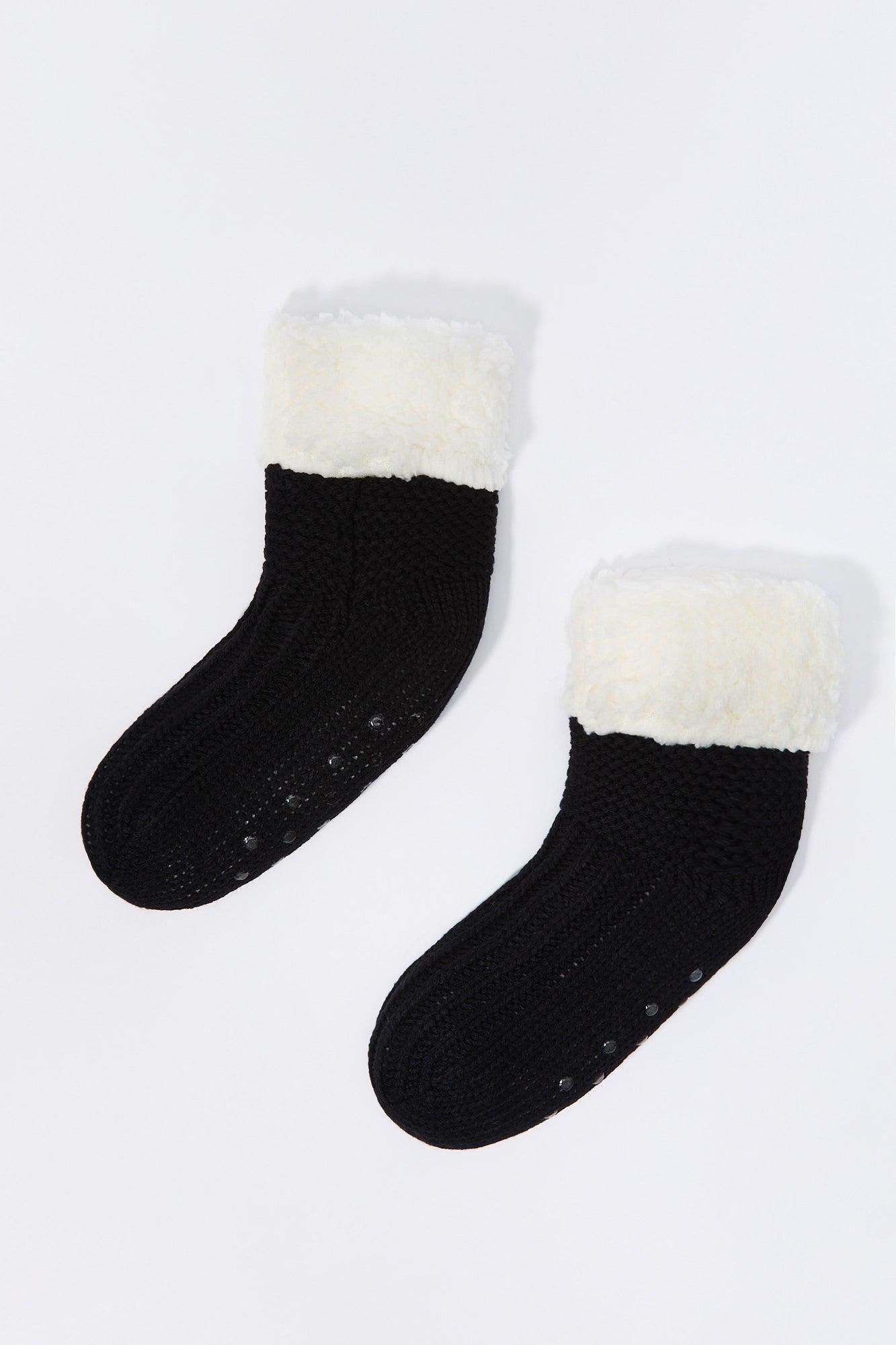 Faux Fur Collared Sock Slippers Female Product Image