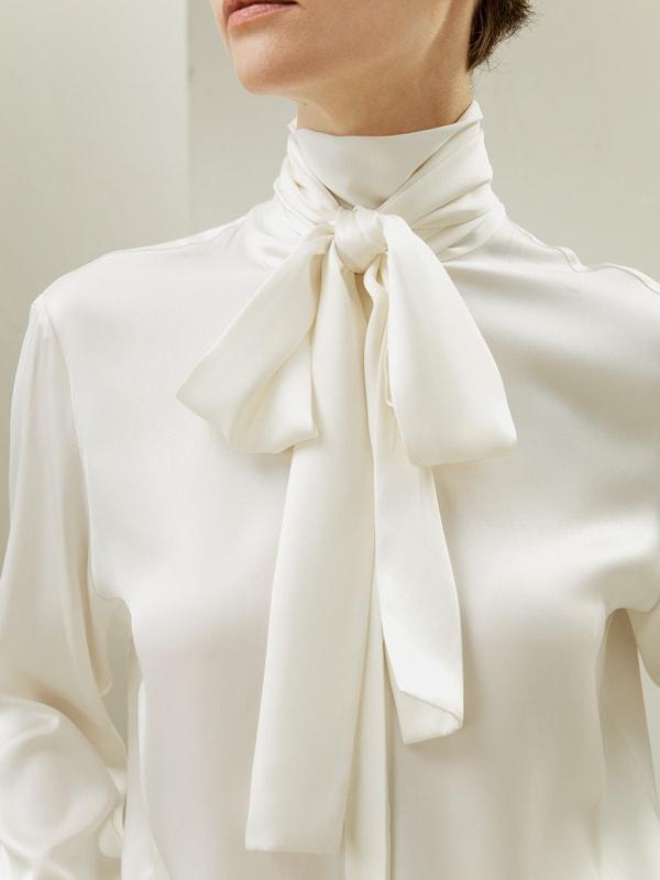 Silk Turtleneck Ribbon Blouse Product Image