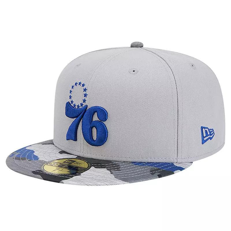 Mens New Era Gray Philadelphia 76ers Active Color Camo Visor 59FIFTY Fitted Hat Product Image