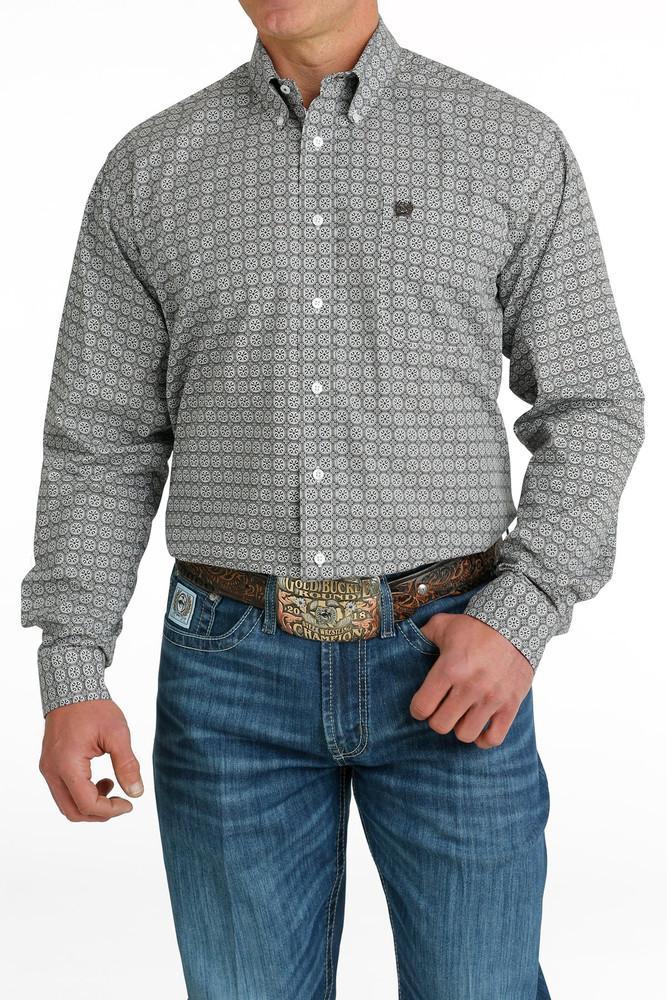 SALE Cinch® Men's L/S Grey/White Medallion Print Button Shirt SIZE MEDIUM Product Image