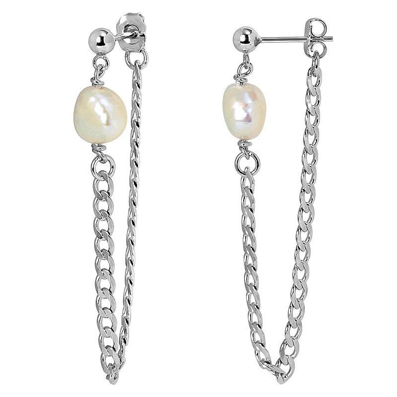 Stella Grace Sterling Silver Freshwater Cultured Pearl Chain Earrings, Womens Product Image