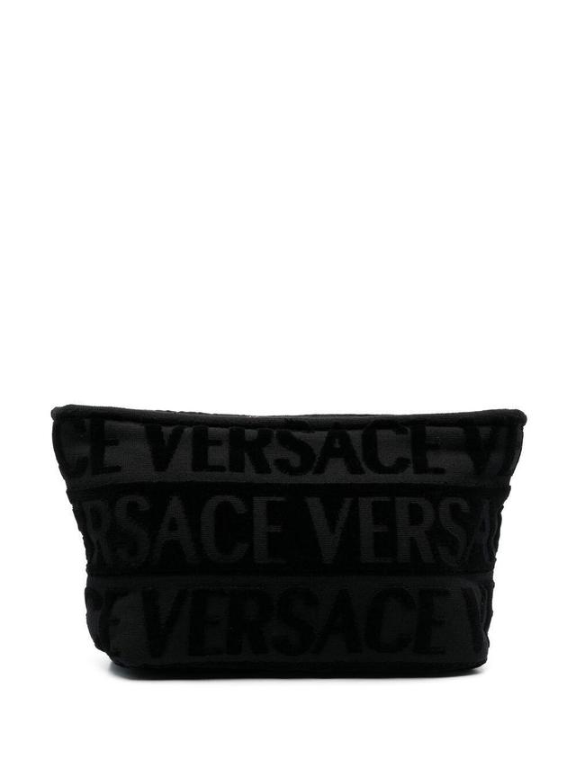 VERSACE Flocked-logo Wash Bag In Black Product Image