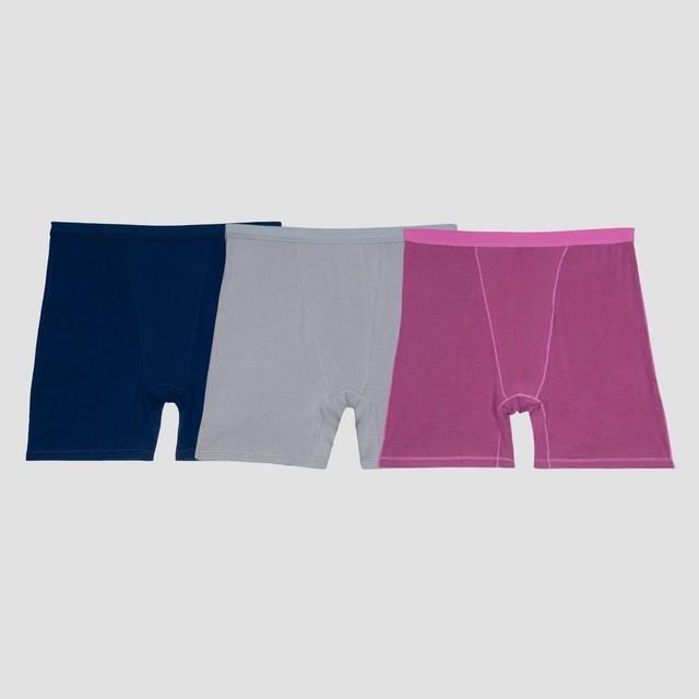 Fruit of the Loom Womens 3pk Comfort Supreme Ribbed Boxer Briefs - Navy Blue/Gray/Magenta Product Image