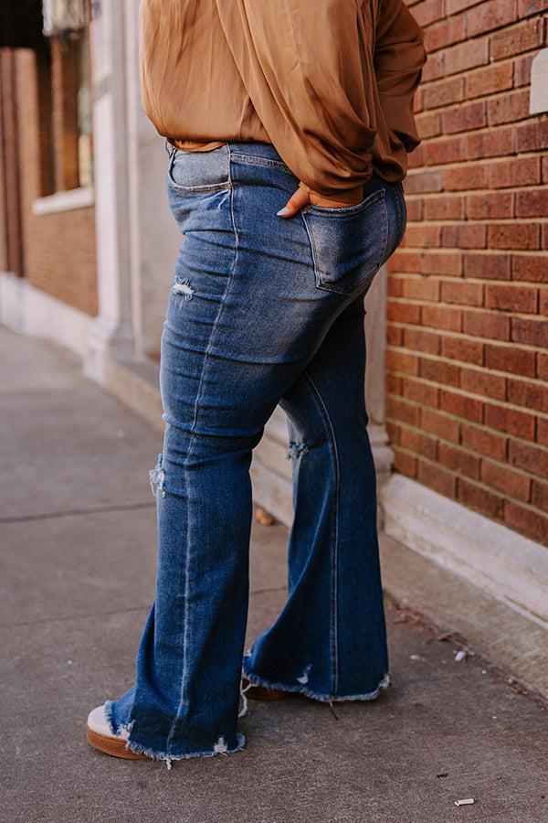 Risen The Laura High Waist Distressed Flare In Dark Wash Curves Product Image