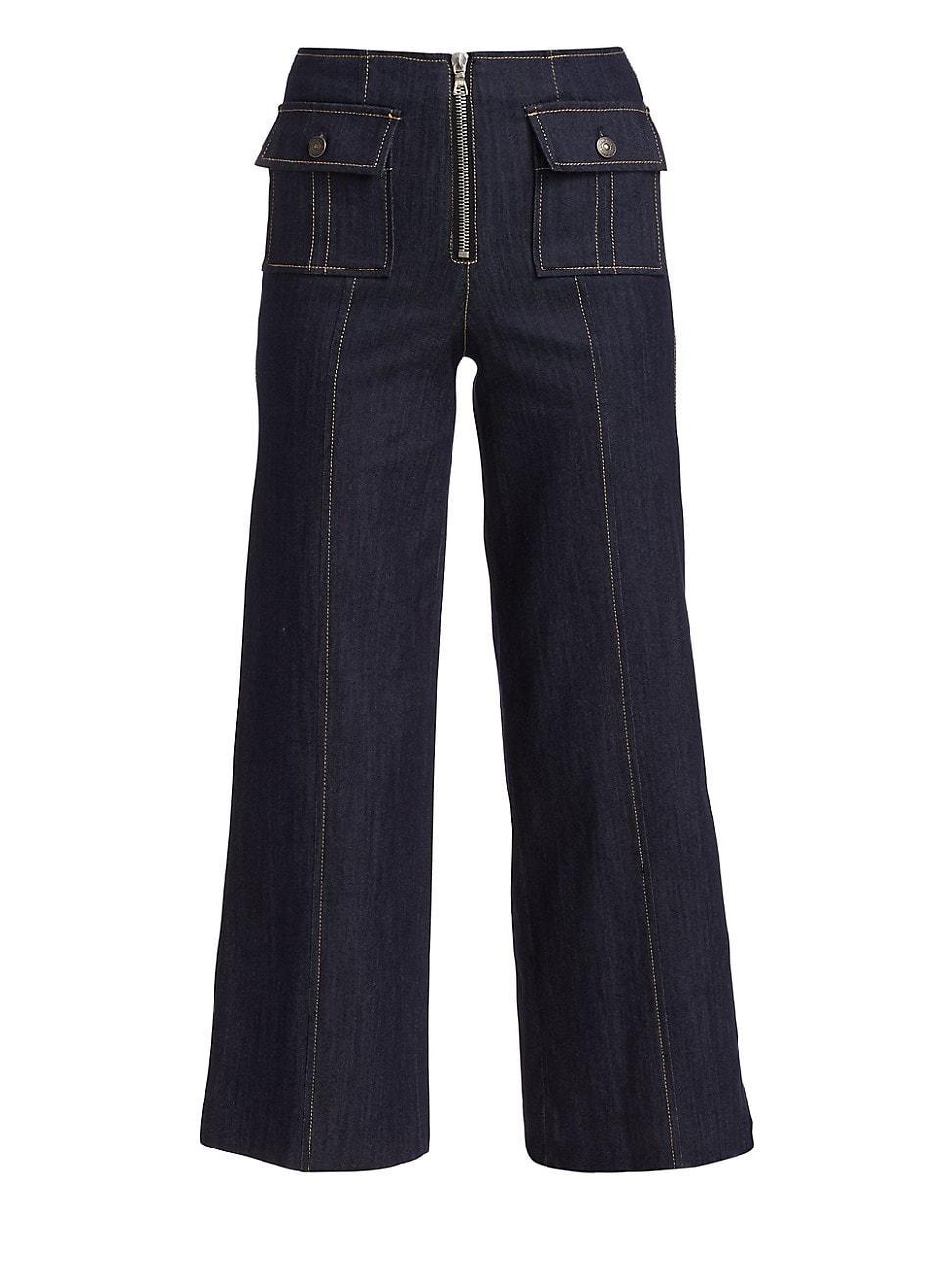 Womens Azure Front High-Rise Wide-Leg Crop Jeans Product Image