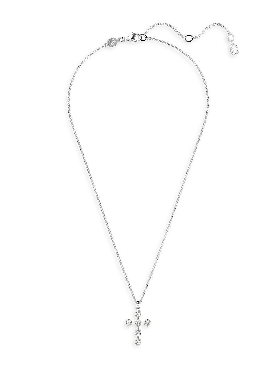 Womens Insigne Rhodium-Plated & Crystal Small Cross Pendant Necklace Product Image