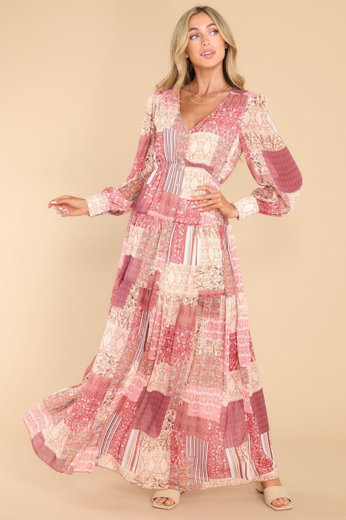 Be An Example Ruby Patchwork Print Maxi Dress Pink Product Image