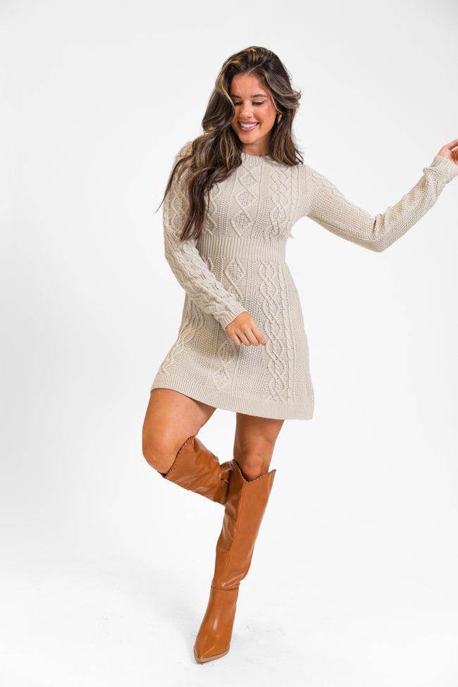 Living for Friday Beige Cable Knit Sweater Dress Product Image