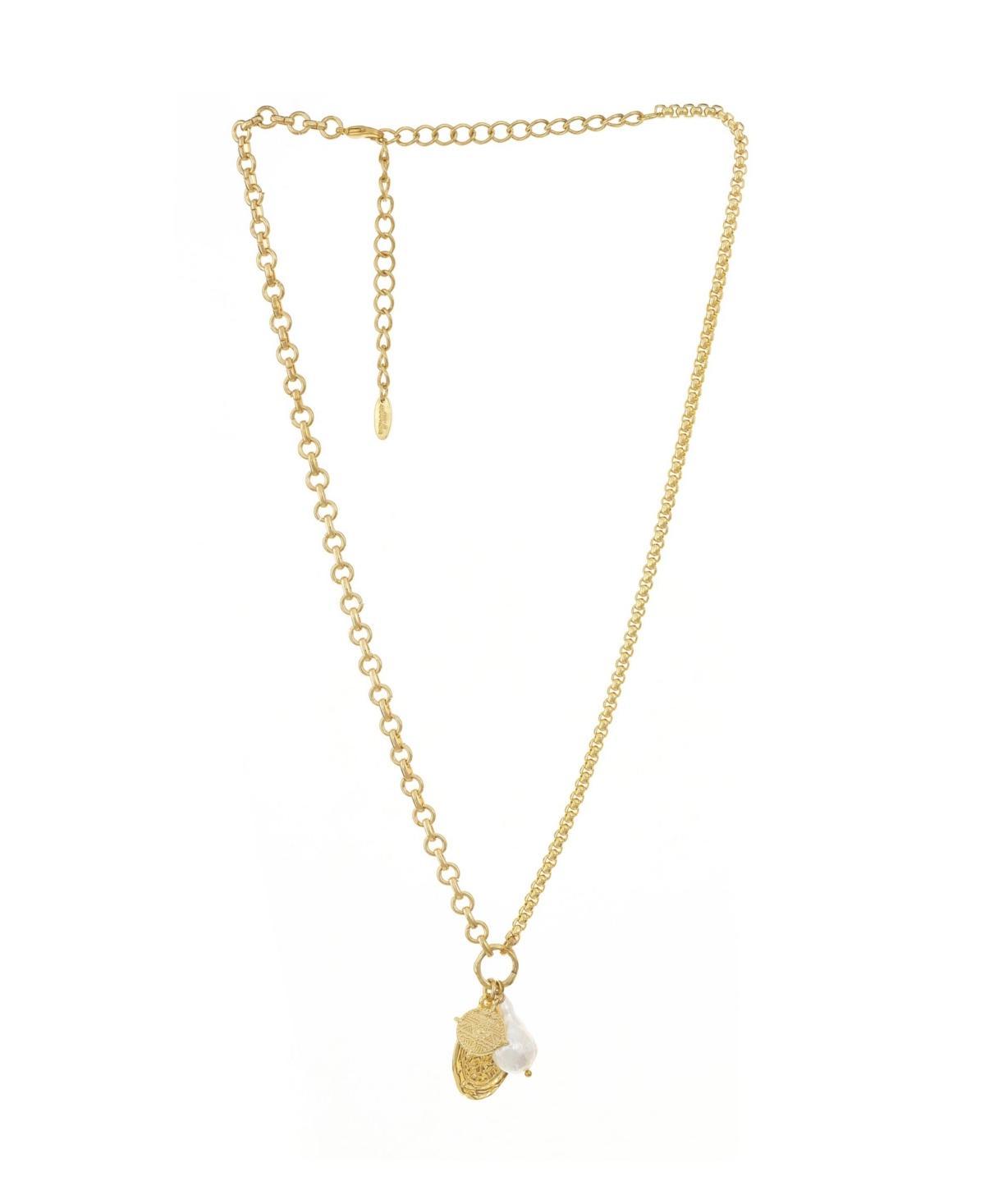 Cultured Freshwater Pearl Gold Plated Chain Necklace with Charms Product Image