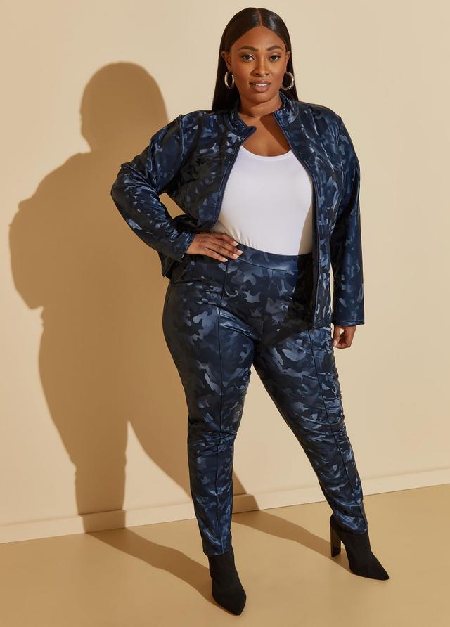 Plus Size Camo Faux Leather Leggings Ashley Stewart Product Image