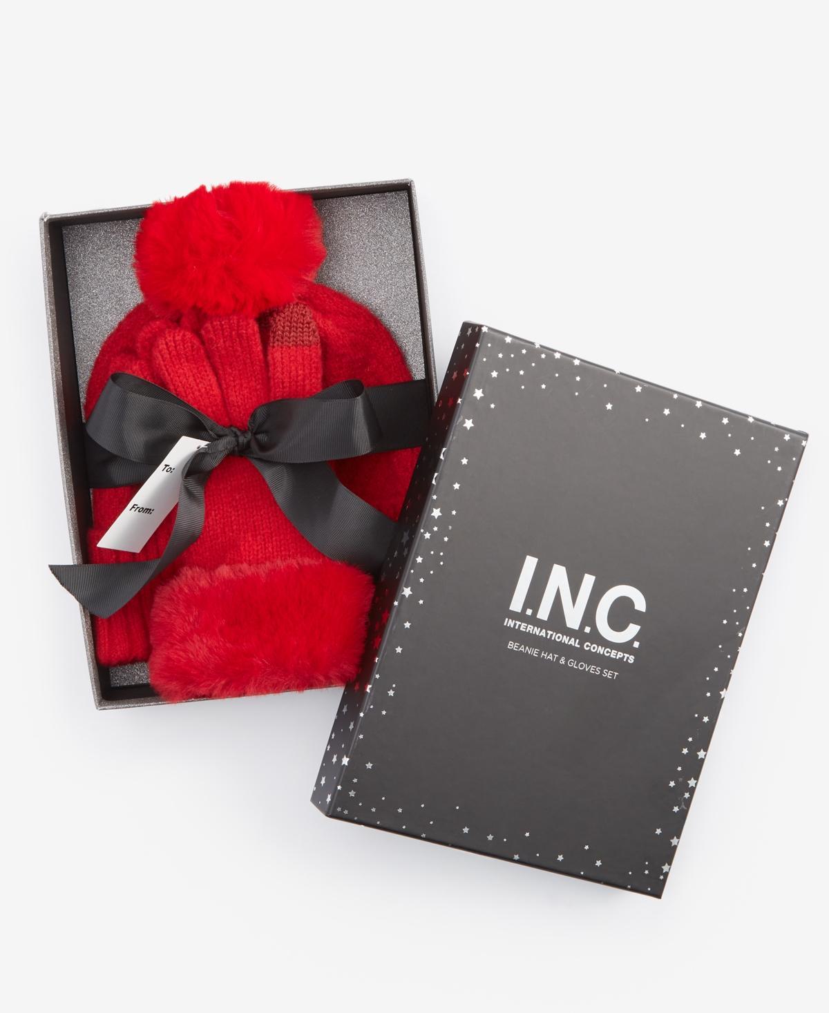 I.n.c. International Concepts Womens Beanie & Faux-Fur-Trim Gloves Gift Set, Created for Macys Product Image