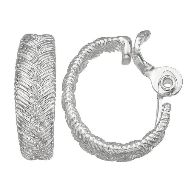 Napier Silver Tone Braid Textured Huggie Hoop Clip-On Earrings, Womens Product Image