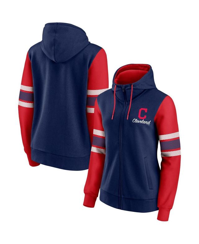 Womens Fanatics Branded /Red Cleveland Indians Primary Script Full-Zip Hoodie Blue Product Image