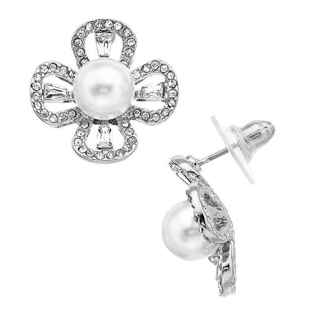 PANNEE BY PANACEA Crystal & Simulated Pearl Flower Stud Earrings, Womens, Silver Tone Product Image