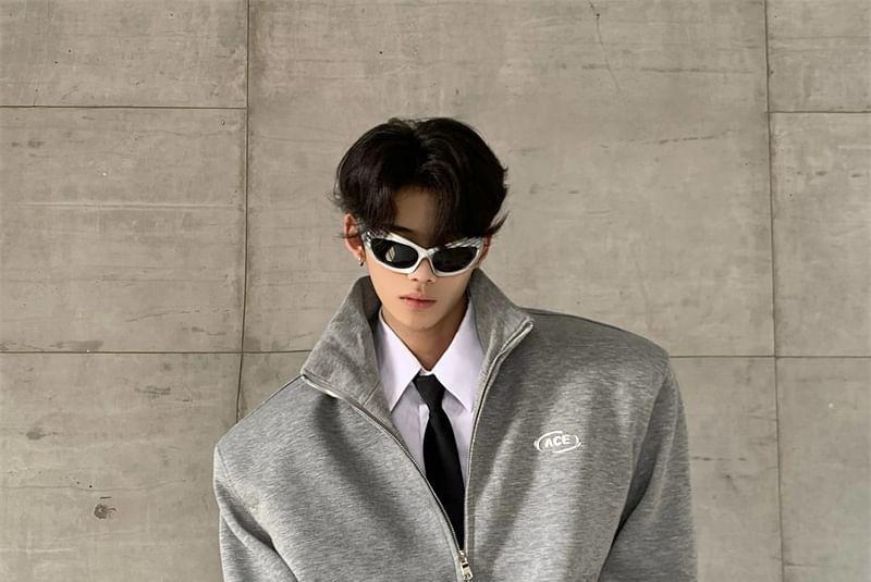 Mock Neck Plain Zip-Up Jacket Product Image