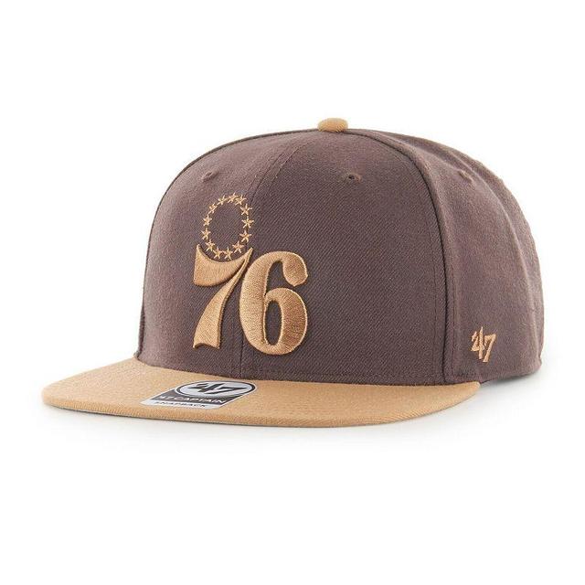 Mens 47 Brown Philadelphia 76ers No Shot Two-Tone Captain Snapback Hat Product Image