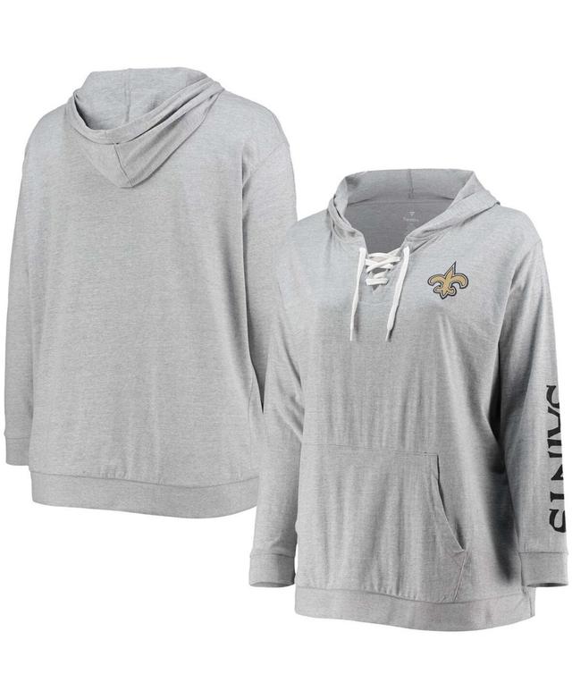 Womens Fanatics Branded Heathered Gray New Orleans Saints Plus Size Lace-Up Pullover Hoodie Product Image