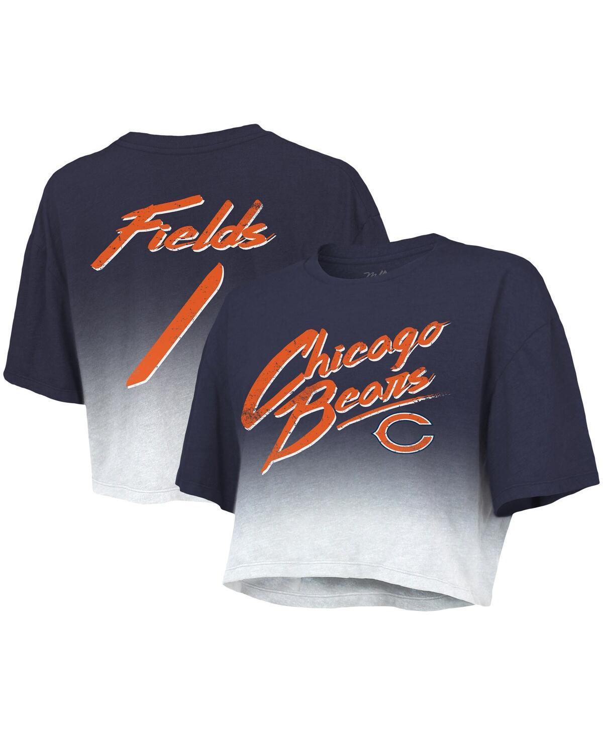 Womens Majestic Threads Justin Fields Navy Chicago Bears Drip-Dye Player Name and Number Tri-Blend Crop T-shirt - Navy Product Image