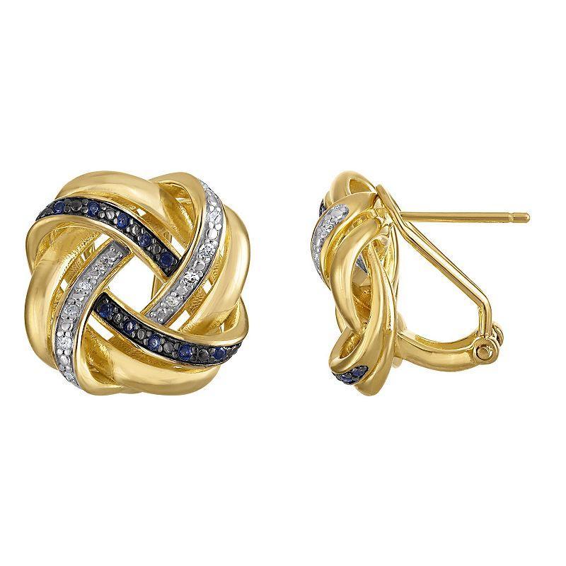 Tiara 14k Gold Plated Sterling Silver Sapphire & 1/8 Carat T.W. Diamond Love Knot Earrings, Womens, Gold Tone Product Image