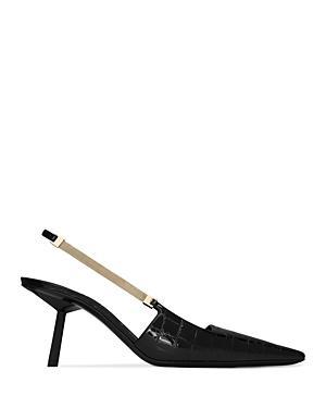 Saint Laurent Blake Slingback Pumps in Crocodile-Embossed Leather Product Image