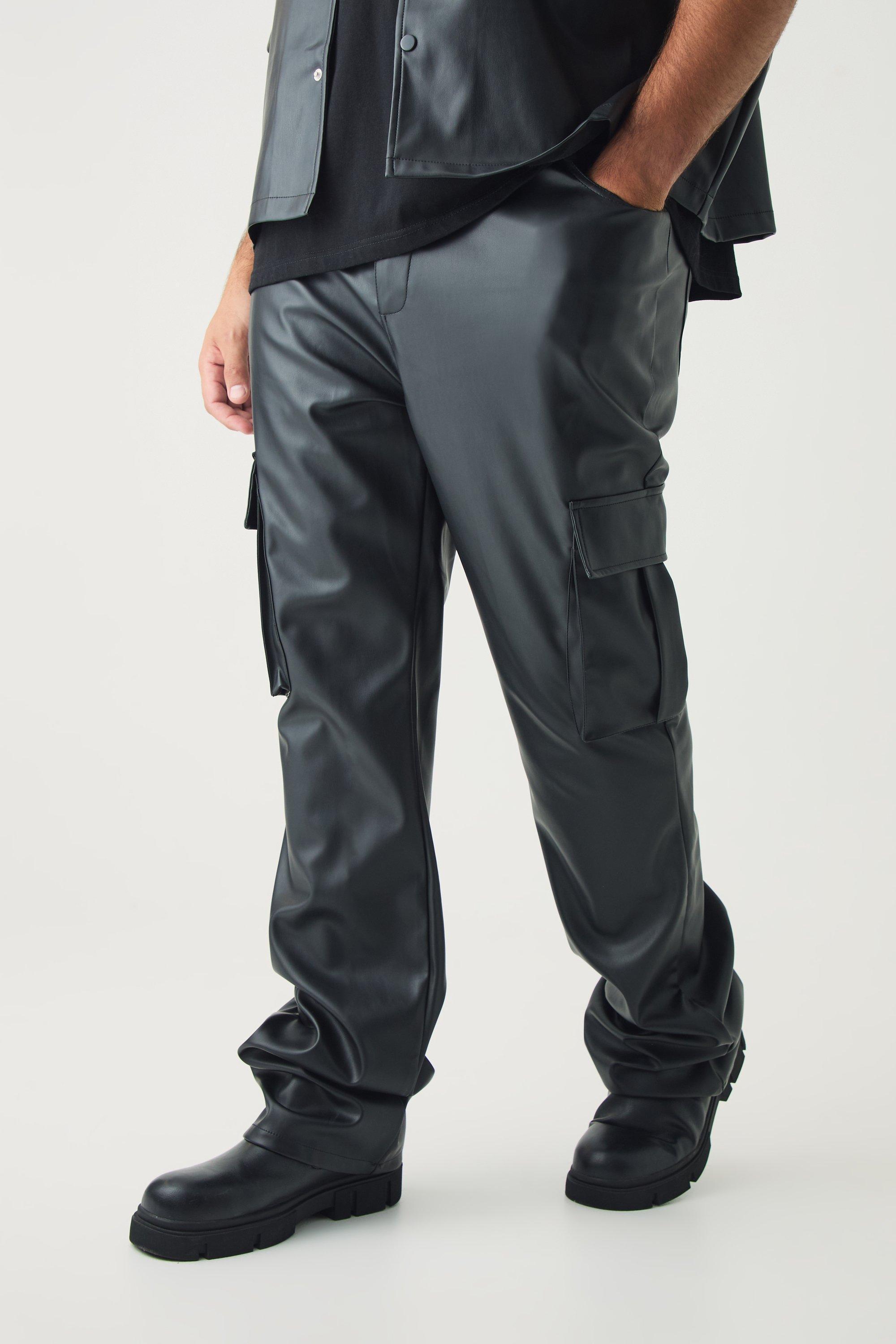 Plus PU Cargo Stacked Flared Pants | boohooMAN USA Product Image