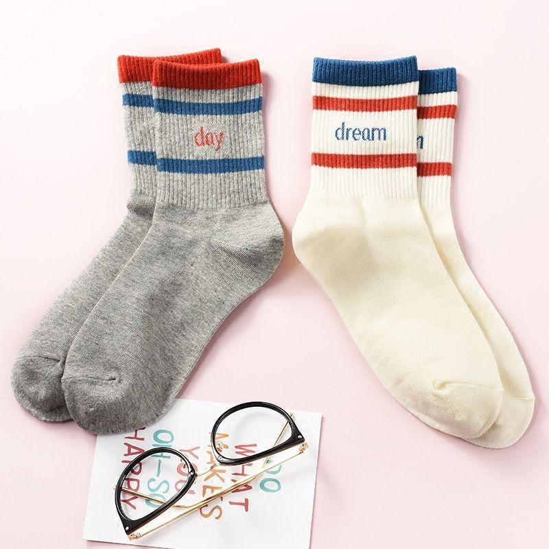 Contrast Trim Lettering Socks Product Image