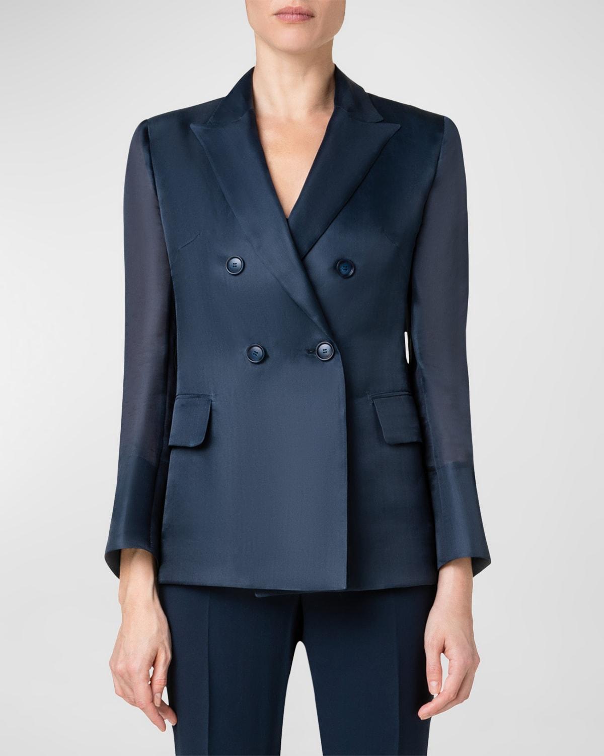 Semi-Sheer Satin Blazer Jacket Product Image