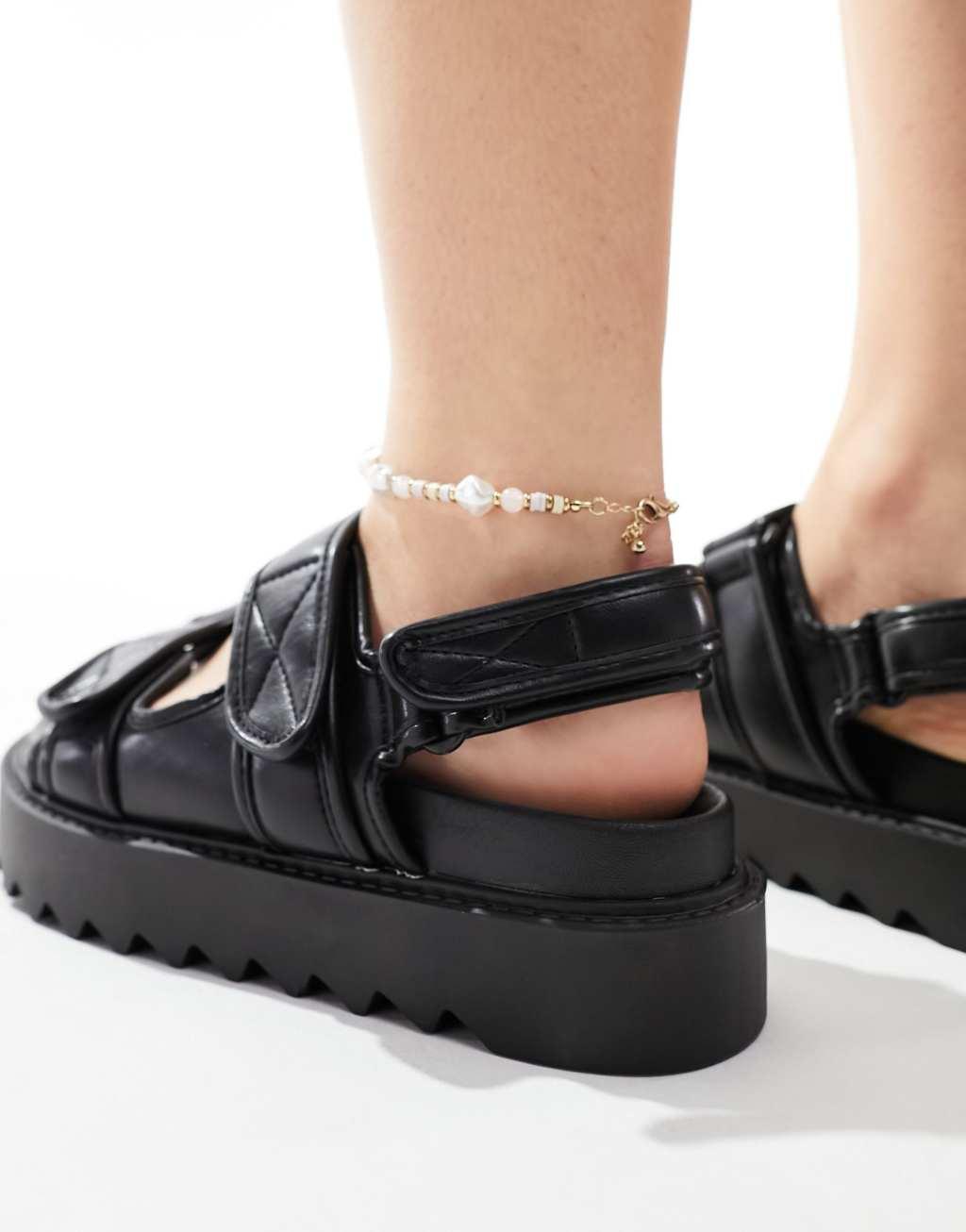 ASOS DESIGN Wide Fit Forecast sporty dad sandals in black Product Image