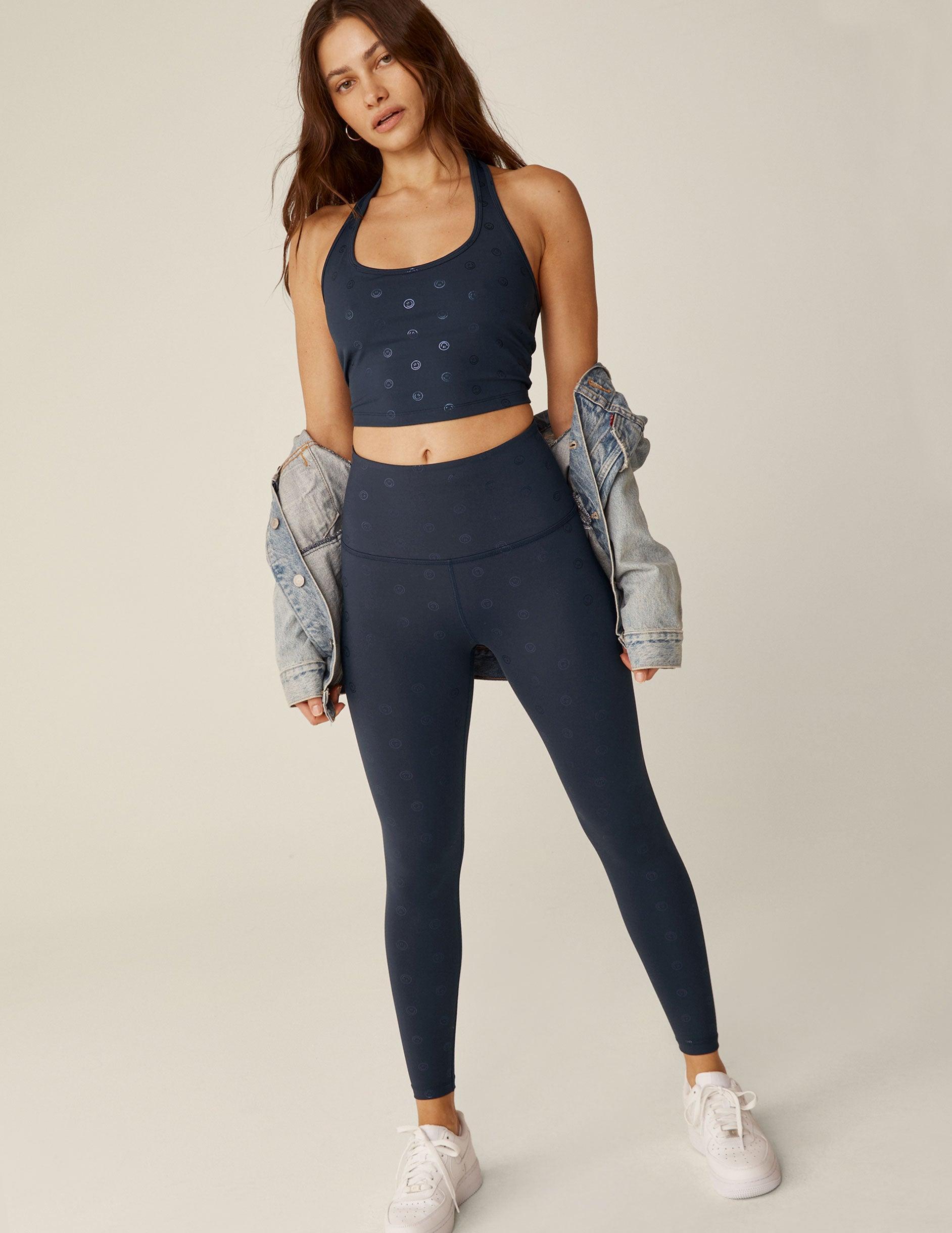 Navy Happy Face Well Rounded Cropped Halter Tank Product Image